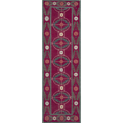 Athena Oriental Area Rug in Blue/Fuchsia/Green