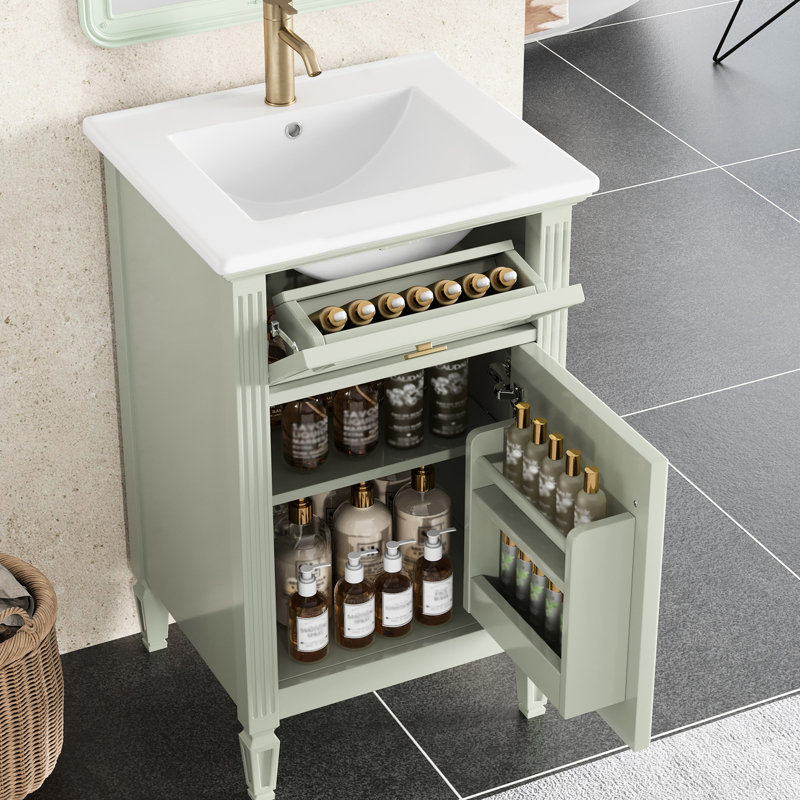 Meuble-lavabo de 20 pouces avec lavabo, rangement fonctionnel, charnières à fermeture en douceur et assemblage facile pour les petites salles de bain urbaines