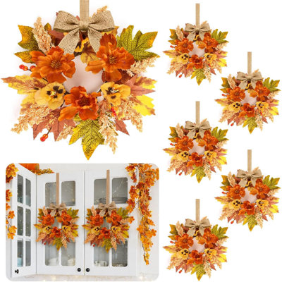 6 pièces couronne florale d'automne pour les armoires de cuisine couronne de fleurs artificielle centre de table d'automne 3 pouces ferme anneaux suspendus couronne pour porte d'entrée porche décoration de fenêtre murale