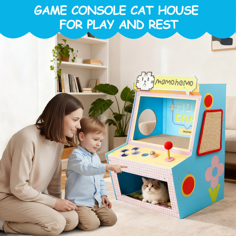 Tour d'activité pour chat tout-en-un: maisonnette multi-niveaux avec poteaux à griffer en sisal, grattoir en carton et tapis de repos moelleux pour chats d'intérieur