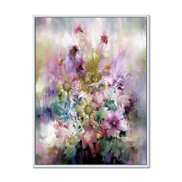 Bay Isle Home Grunge Muticolored Spring Flowers Framed On Canvas Print ...