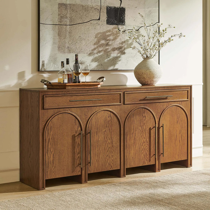 Armoire d'entrée minimaliste à arche rétro, Noyer