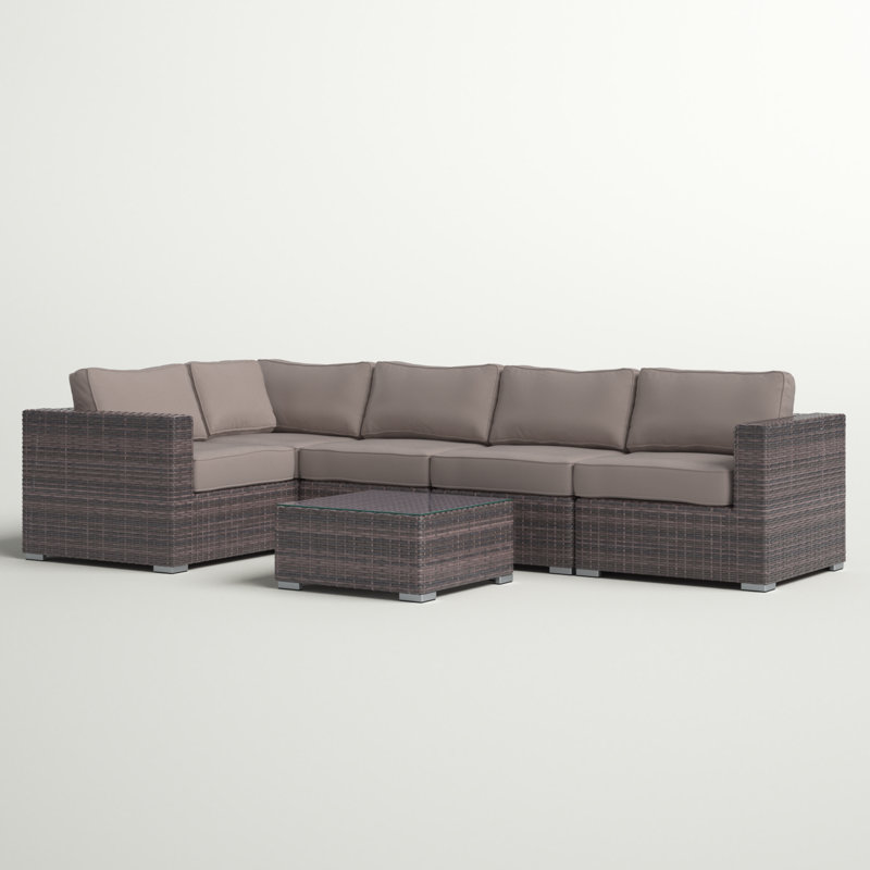 Lazaro Wicker Fully Assembled 4 - Person Seating Group with Sunbrella Cushions, Taupe, Brown