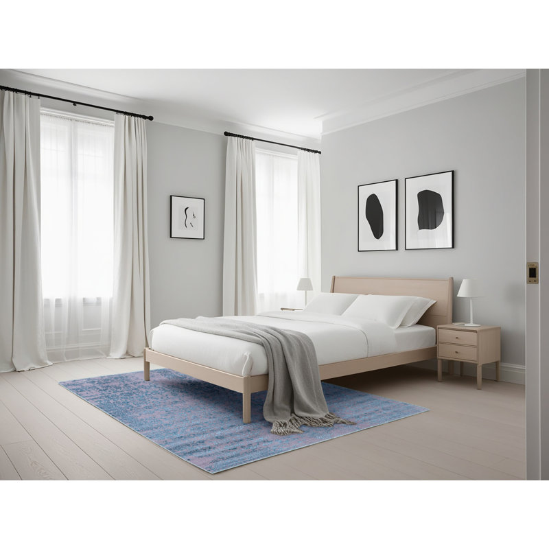 Tapis bleu à motif floral Ensembles, Rectangle 5 pi x 7 pi