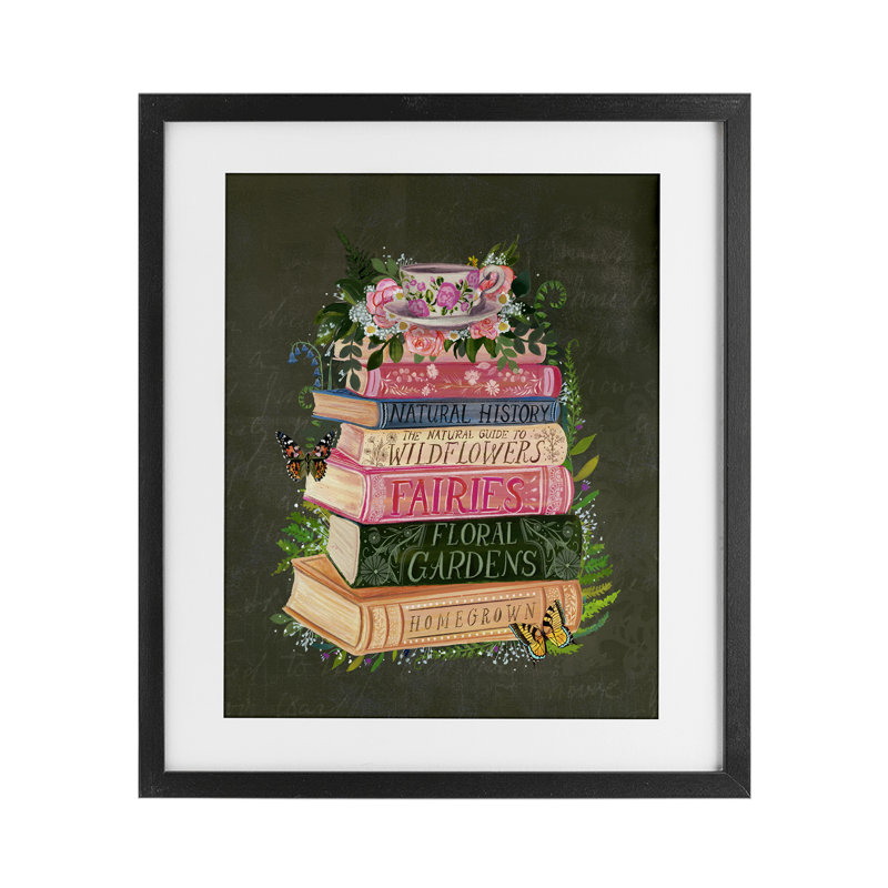 «Floral Fairy Book Stack», reproduction encadrée sous verre, design par Glad You Here Co., H 16 po x l 13 po