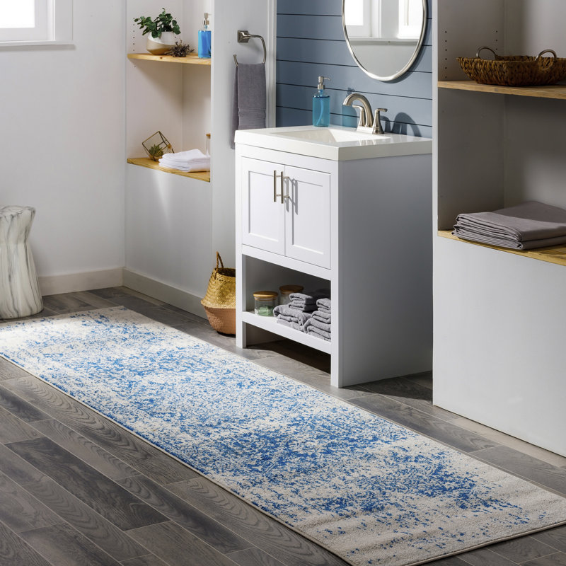 Tapis oriental bleu marine pur / gris clair Hillsby, Tapis de couloir 2 pi 7 po x 7 pi 3 po