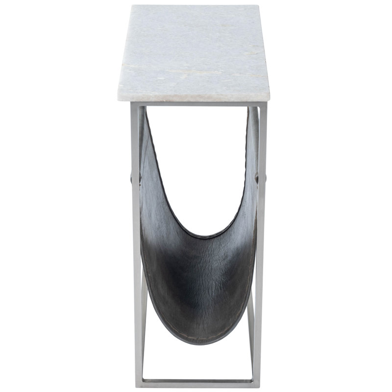 Edie Marble & Leather Magazine Side Table, White/Gray