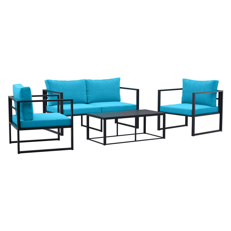 Ensemble de conversation avec canapé 4 pièces Corvo, Turquoise