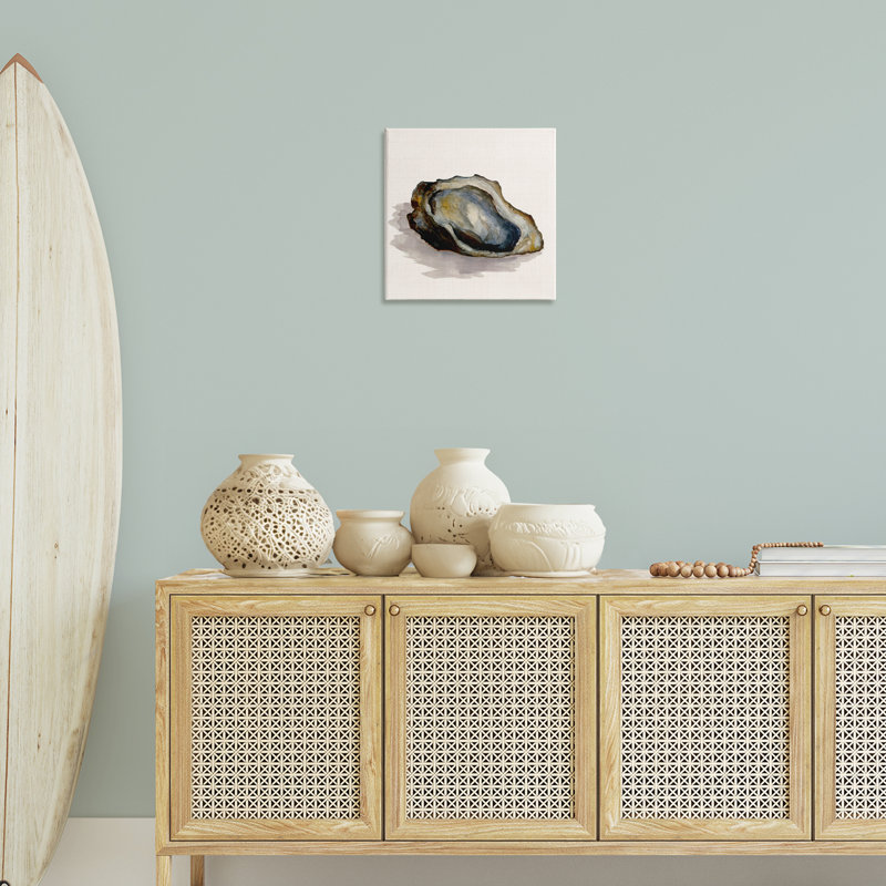  Art mural coquille d'huître sur toile beige par Jacob Q, H 17 po x l 17 po