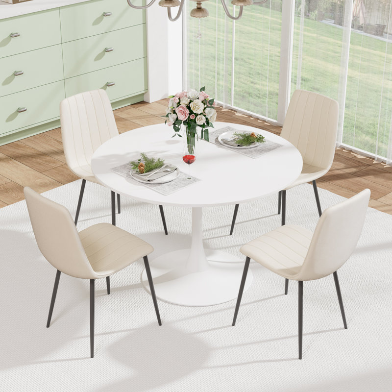 Ensemble 5 pièces de table et chaises de salle à manger style Mid-Century, Crème, Blanc