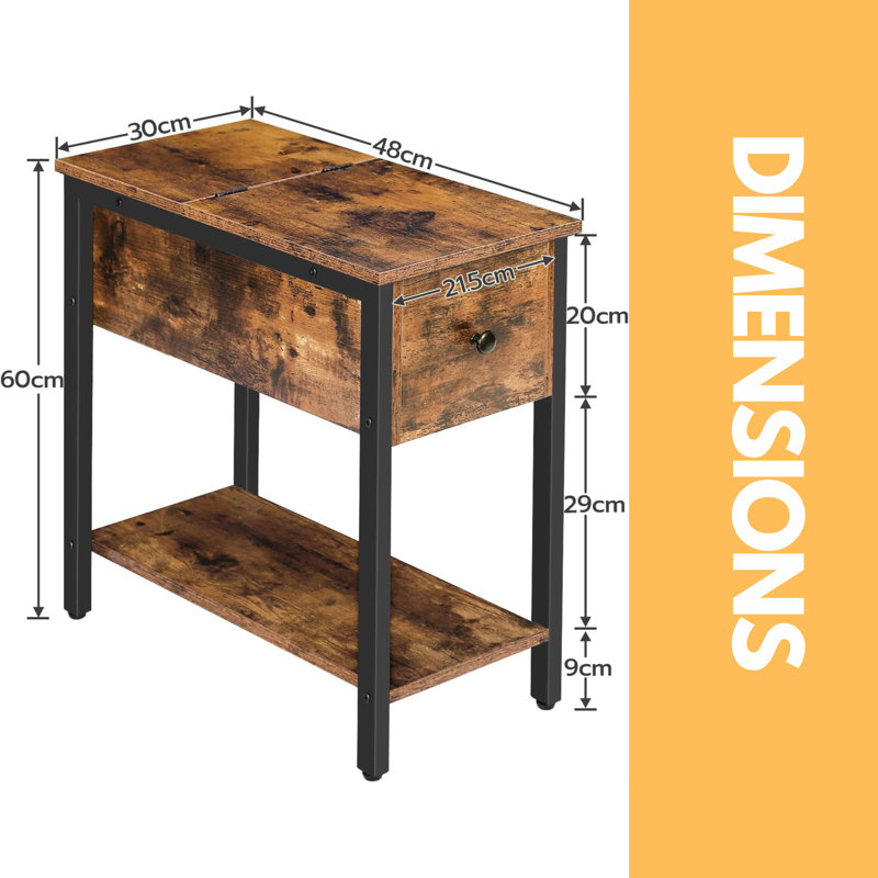 Balanger Side Table With Storage, Side Table Living Room, Small Table, Small Side Table, Narrow Bedside Table