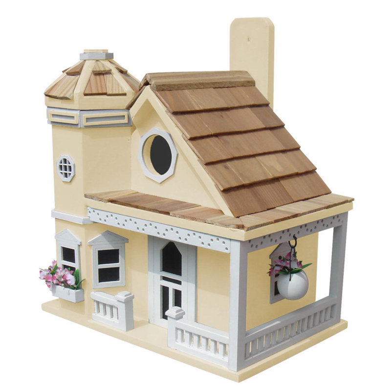 Fledgling Series Flower Pot Cottage 9 in x 7.5 in x 6.5 in Birdhouse, Yellow