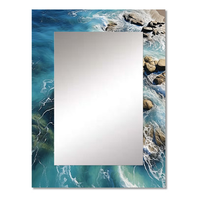 Aerial View on Tropical island V - Beach Mirror, Blue Unique Wall Mirror, Printed Metal Art