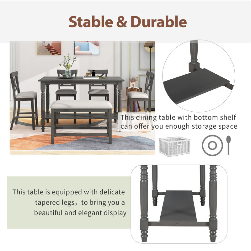 Aaria 6 - Person Four Leg Dining Set, Gray