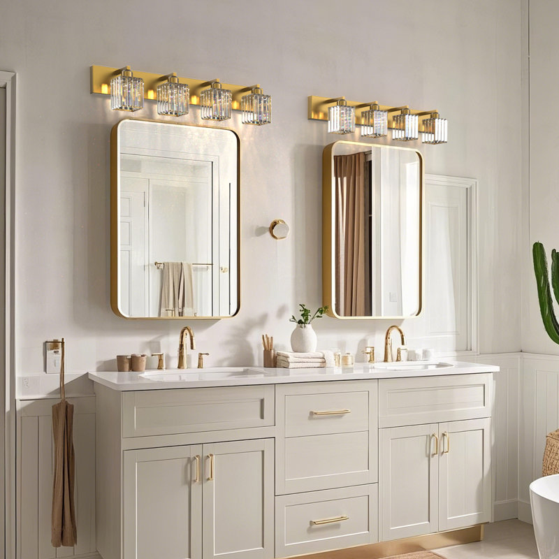 4-Light Dimmable Crystal Vanity Light With LED, Antique Brass