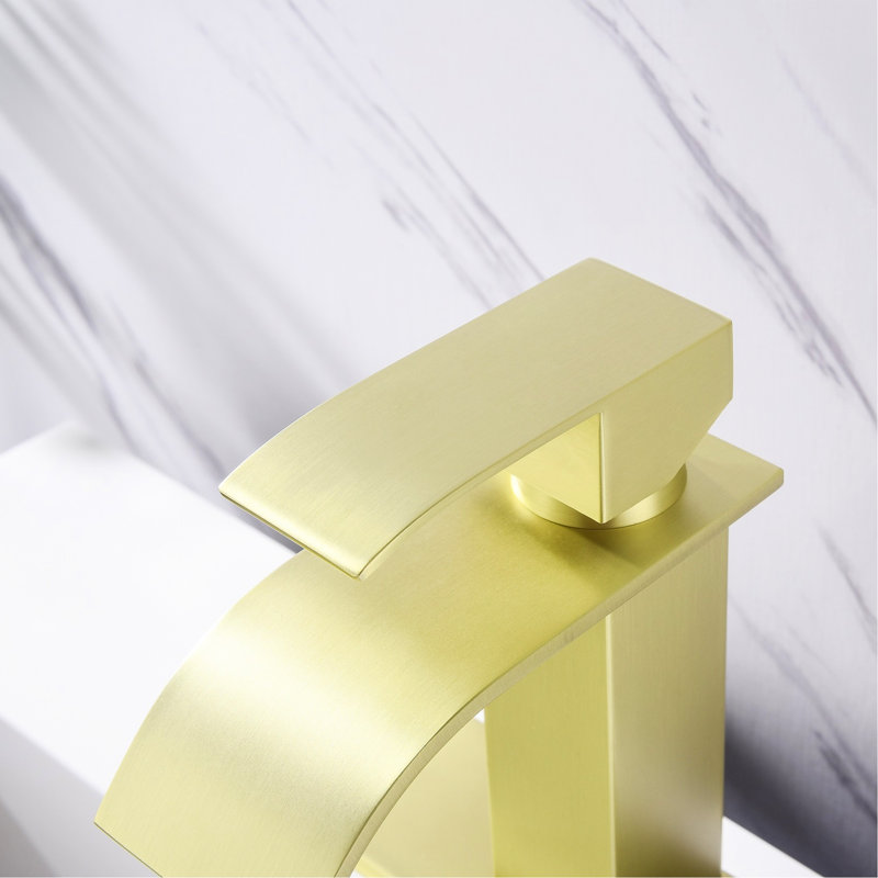 Single Handle Waterfall Spout Bathroom Fixture Kit, Stainless Steel With Golden Appearance For Vanity Sink Modern Lavatory Faucet, Finish