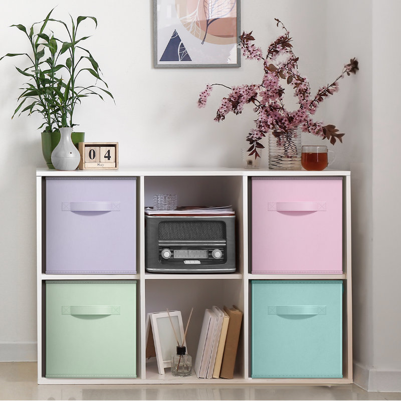 Fabric Cube Storage Bin Set, Mauve / rose / vert / sauge