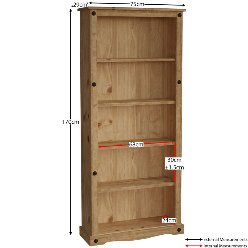 Recdo 170cm H x 75cm W Solid Wood Standard Bookcase