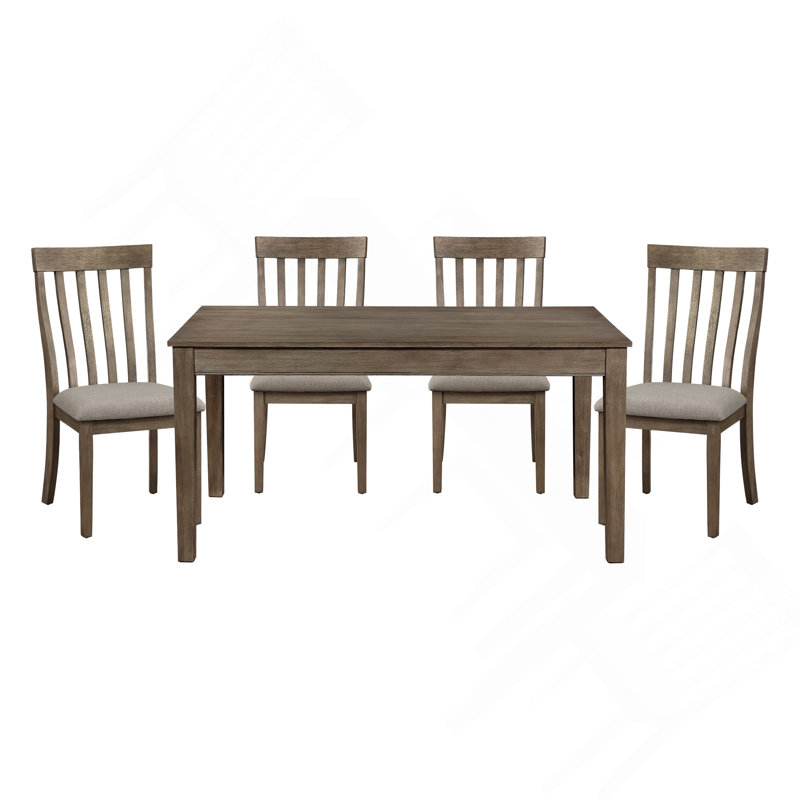 Table de salle à manger style campagne 5 pièces avec tiroirs et chaises d'appoint 4X, Brun