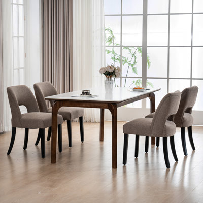 Linen Dining Chair With Solid Wood Legs