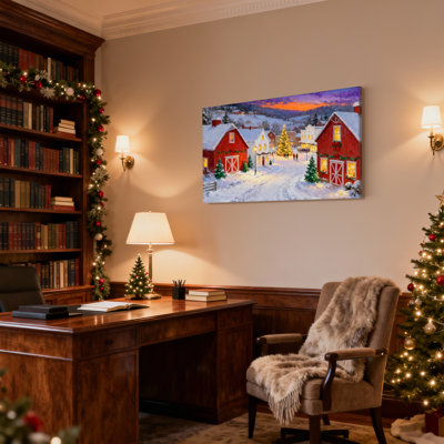 «Christmas Christmas Village Snowy Evening Scene», ensemble de 3 impressions sur toile