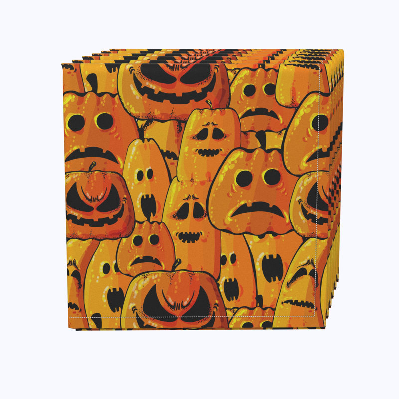Polyester Floral Square Napkin, Pumpkin Ghost Faces
