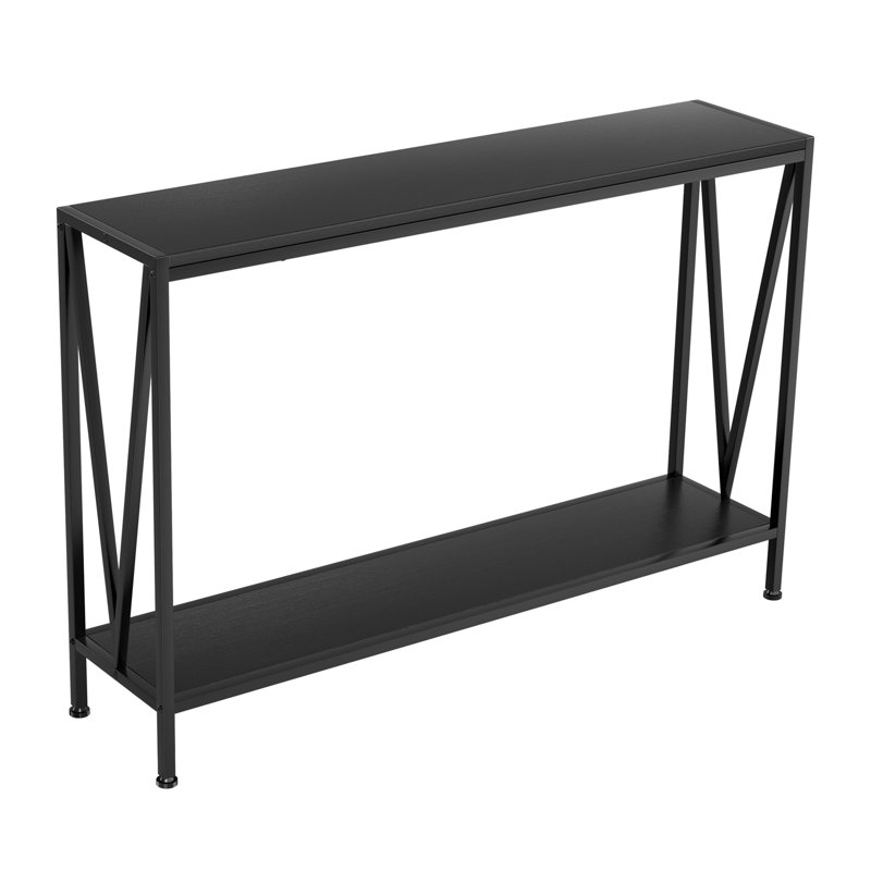 120x25x76cm Industrial Console Table with Shelf, Narrow Sofa Table, Black
