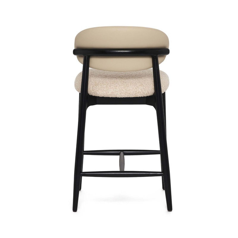 Liam Upholstered Stool with Solid Wood Frame, Baja Seed Seat/Matte Black Frame