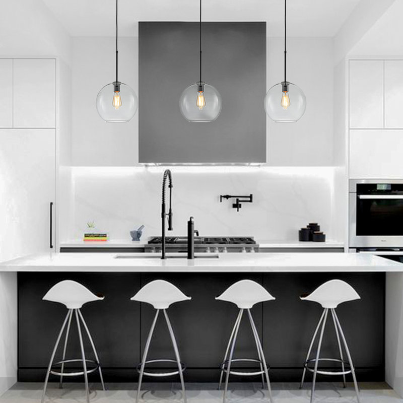 Honorius 1-Light Glass Globe Single Pendant, Matte Black, Clear