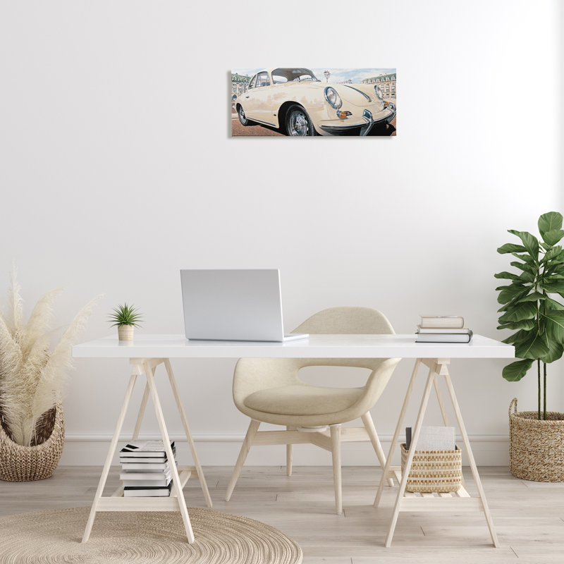 Art mural rétro sur toile de voiture ivoire par Francis Brook, H 10 po x l 24 po