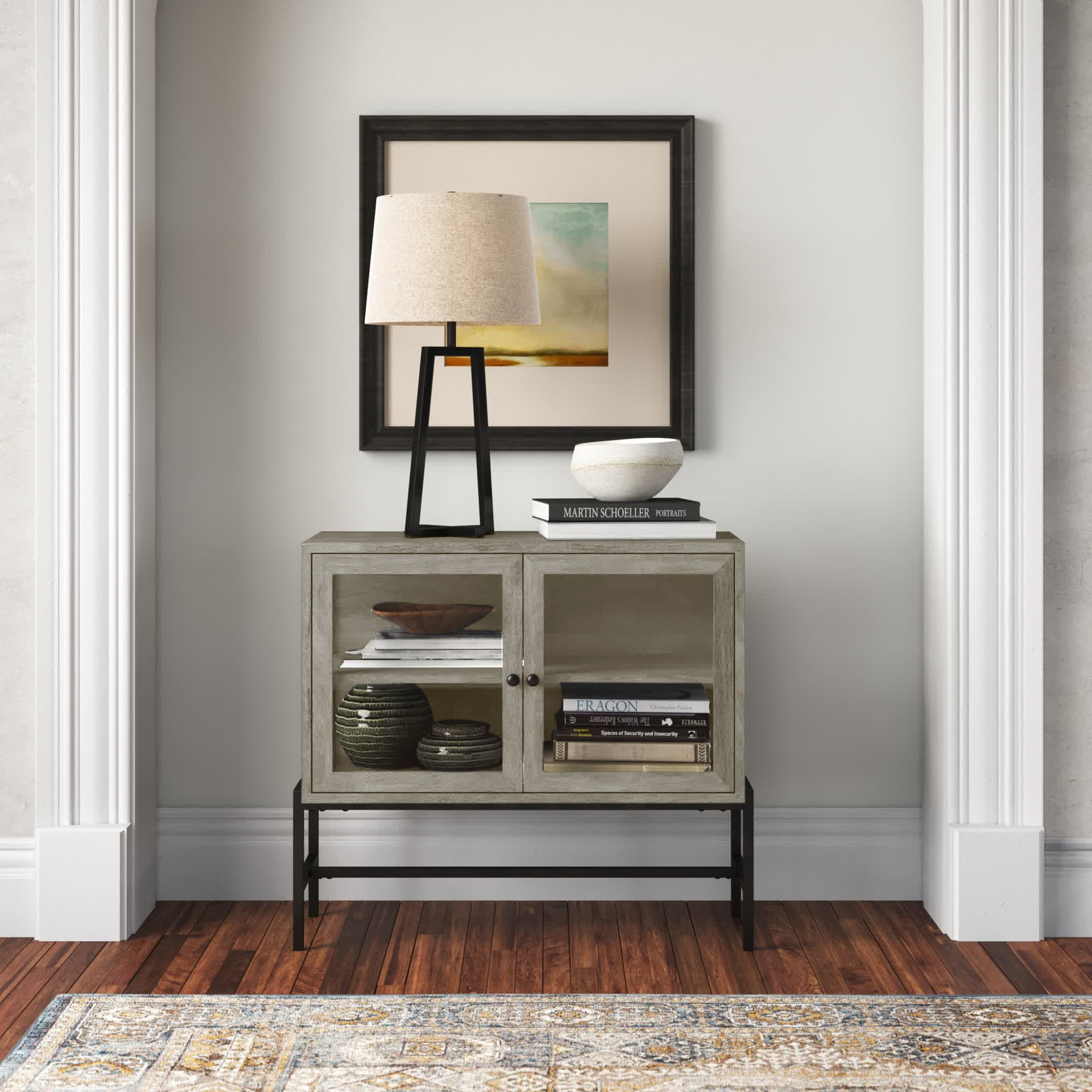 Warner Solid Wood Storage Cabinet, Gray