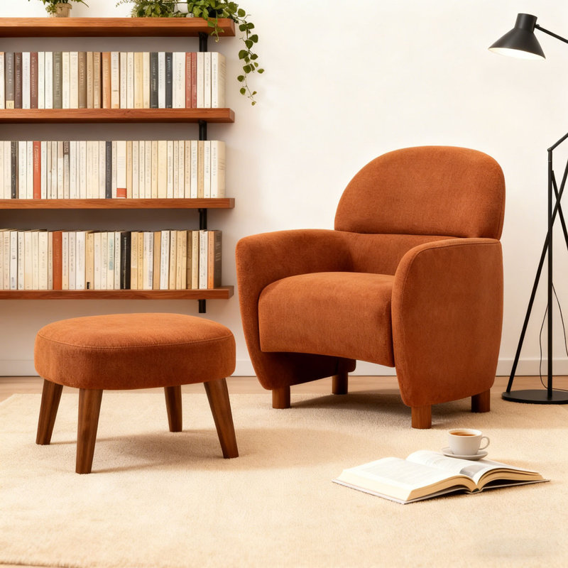 Chaise de loisir rembourrée avec repose-pieds, Orange