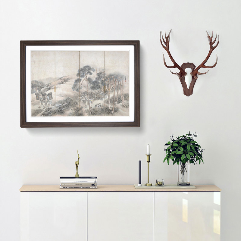 Woodcutters & Fishermen Vo.1 by Matsumura Goshun - Picture Frame Painting Print, 36cm H x 48cm W x 2cm D, Walnut Framed