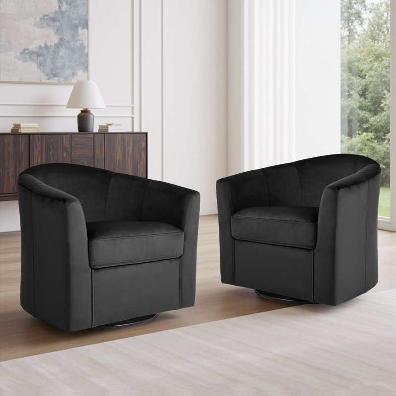 Chaise d'appoint rembourrée en velours pivotant avec dossier incurvé en velours (ensemble de 2), Noir