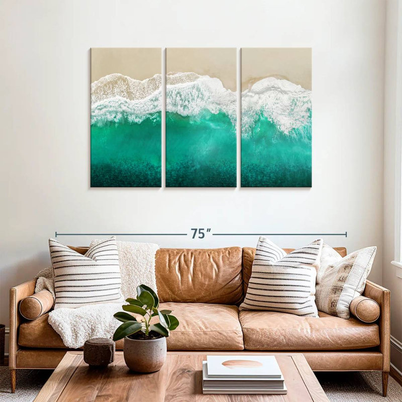Gillard bleu sarcelle vagues de l'océan d'en haut I, H 36 po x l 57 po