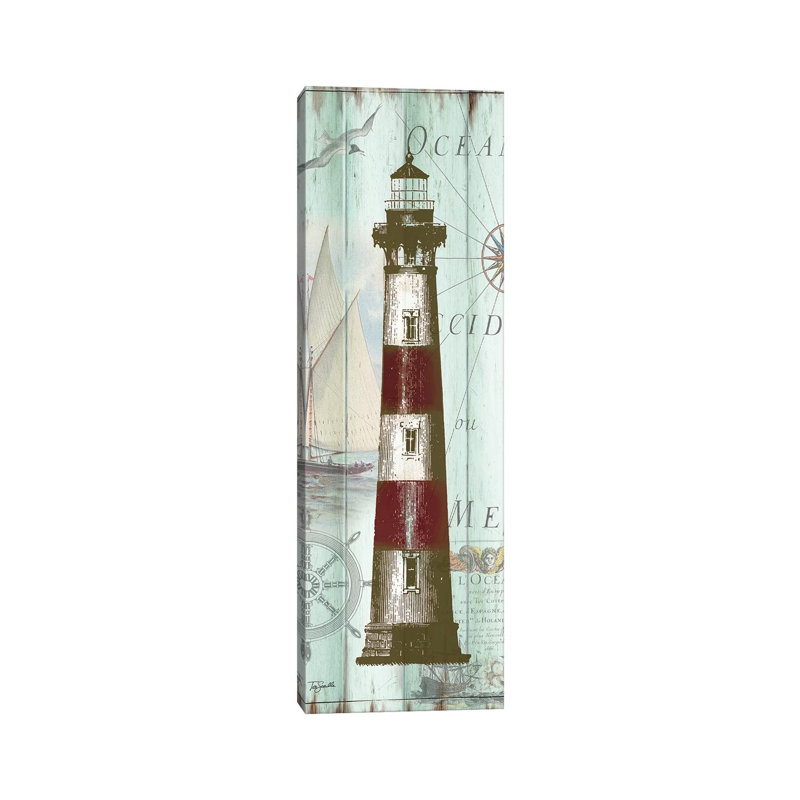 Antique La Mer Lighthouse Panel II 1 Piece Wrapped Canvas Panoramic Wall Art, 30.48 cm H x 91.44 cm W x 1.91 cm D