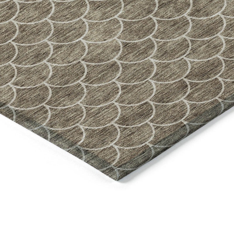 5' X 8' Brown Geometric Washable Indoor Outdoor Area Rug