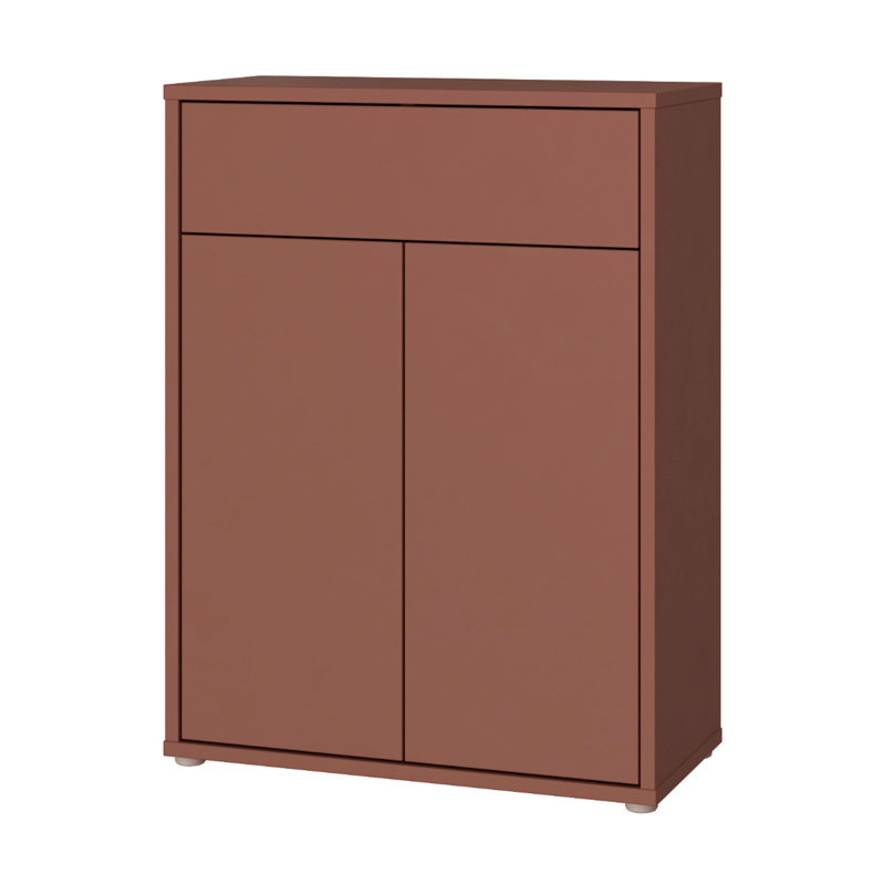 Chadwic Modern minimalistic shoe cabinet with 2 doors and 1 drawer, engineered wood, terracotta, 74.5 cm W x 99.1 cm H x 34.9 cm D