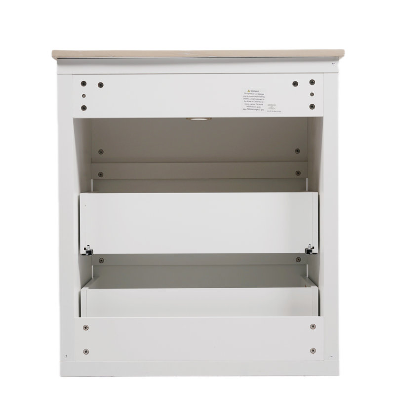 Meuble-lavabo de 30 po avec lavabo en céramique et 2 tiroirs pleine extension, meuble-lavabo autoportant avec poignée libre à 45 °, doux