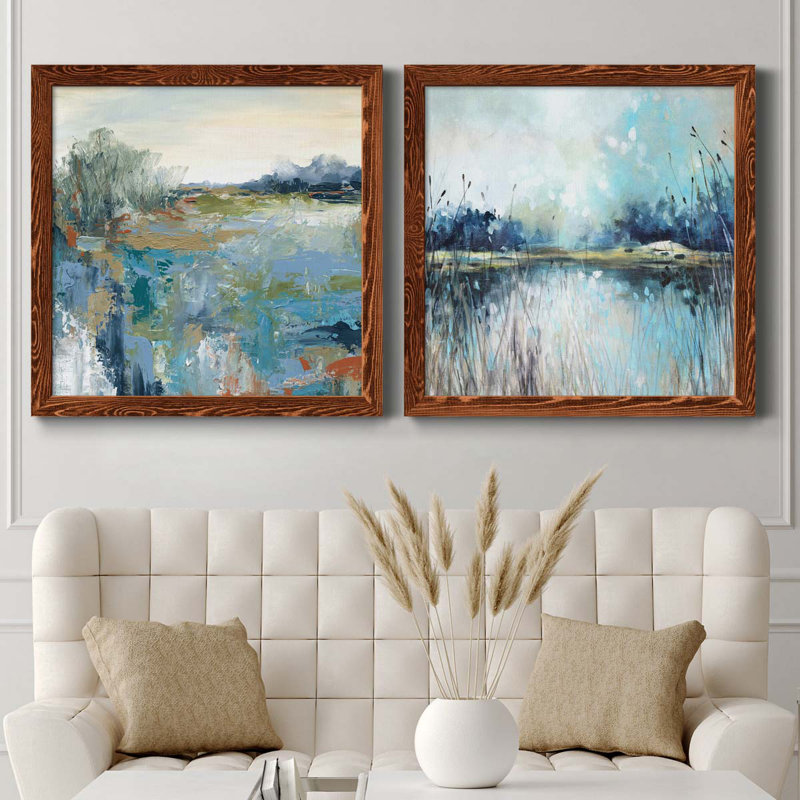 Energetic Earth - ensemble de 2 peintures sur toile encadrées, H 35,5 po x l 71 po x P 1,5 po, Encadré de bois de noyer