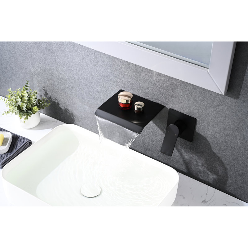 Robinet de salle de bain mural moderne - Robinet cascade en acier inoxydable noir mat, Noir mat
