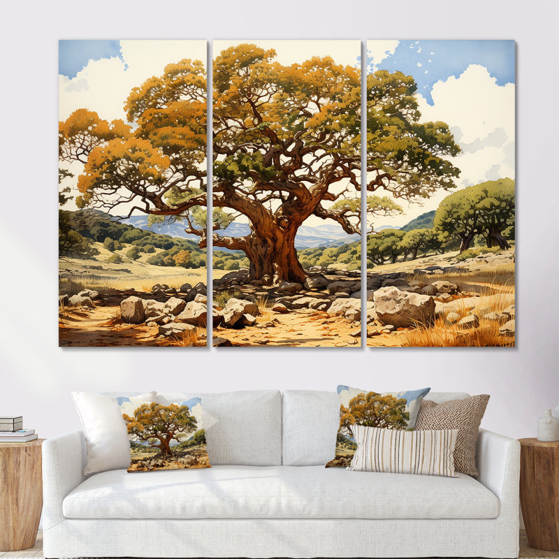Tree Oaks Simplicity - ensemble de reproduction d'art mural chêne, H 28 po x l 36 po x P 1 po, Toile tendue