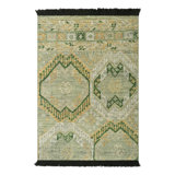 Rug & Kilim’S Ersari Style Rug With Gold, Green, And White Geometric Patterns