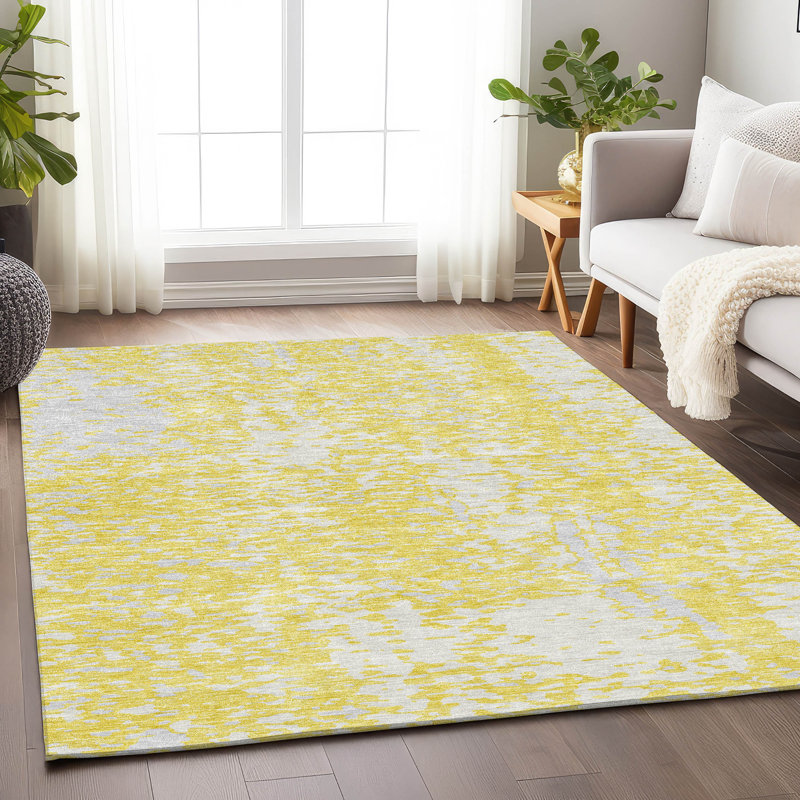 Premium Machine Washable Prisco Yellow Rug, Rectangle 9' x 12'