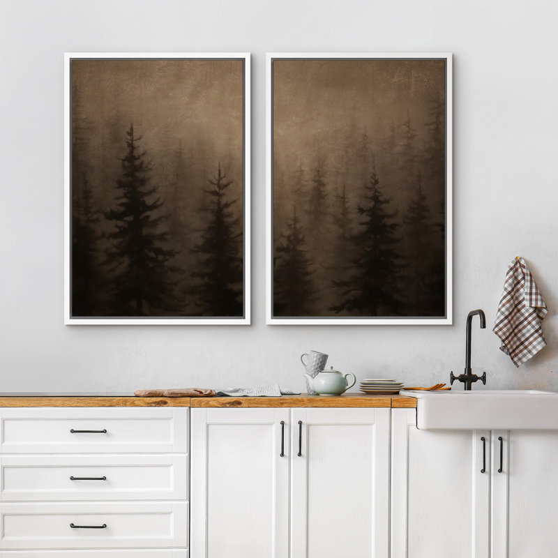 Moody Misty Forest Pine Silhouette, H 24 po x l 16 po x P 1,5 po, Blanc