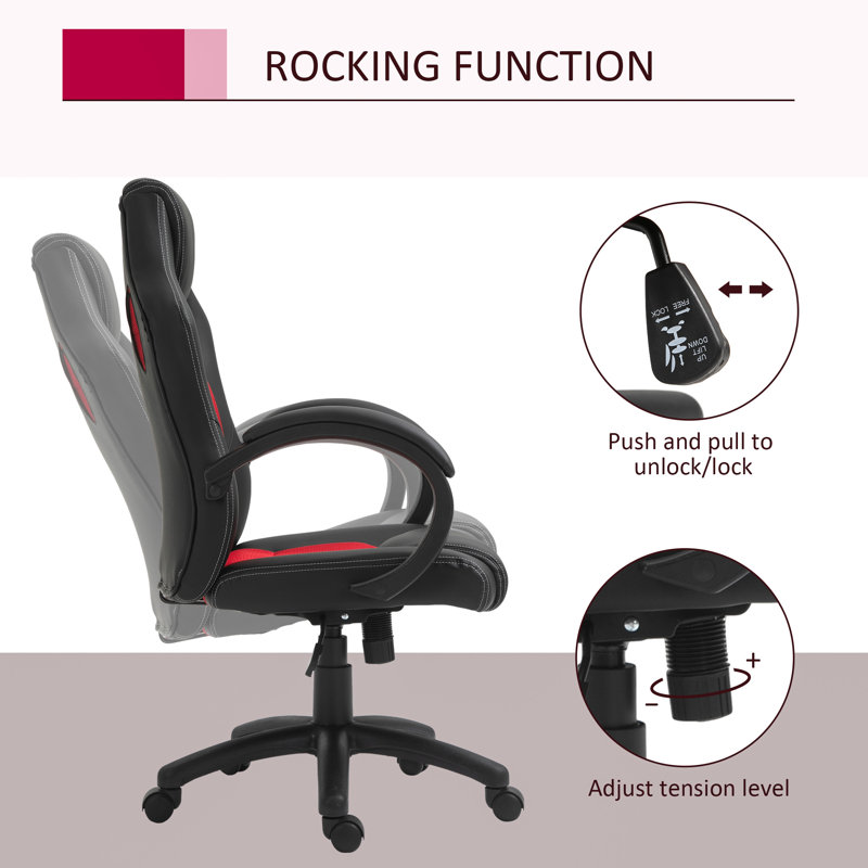 Inbox Zero Adjustable Swiveling PC & Racing Game Chair, Red