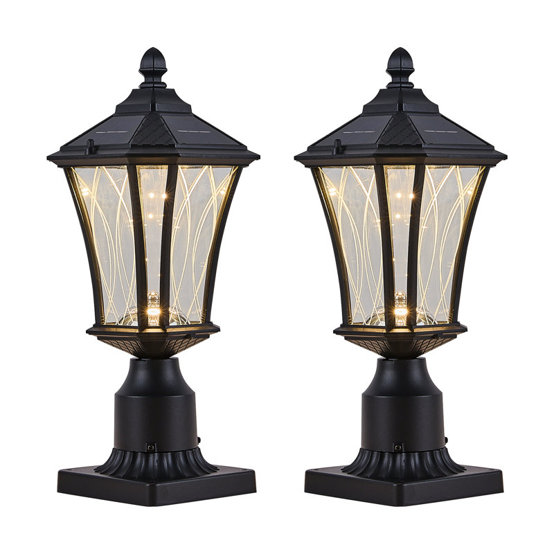 2 Pack Solar Post Lights With Pier Mount Base With Dusk To Dawn Sensor