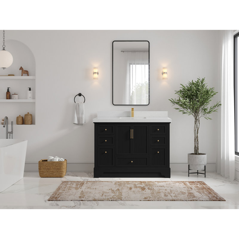Meuble-lavabo simple autoportant 48 po avec plateau en quartz Alys