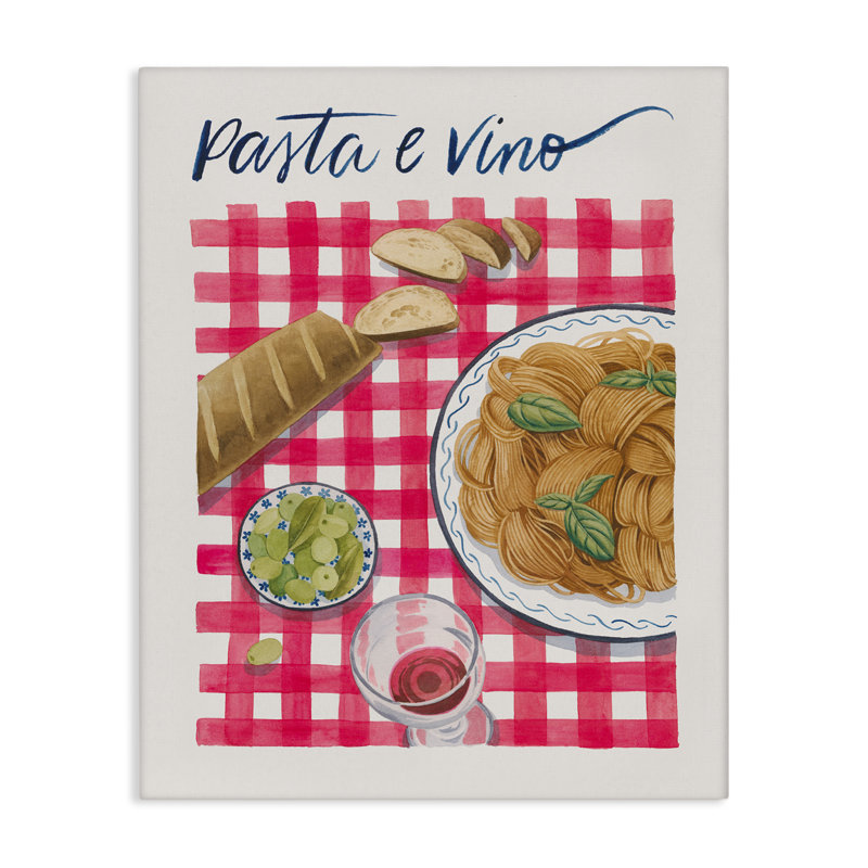 "Stupell Industries Pasta & Wine on Tartan", art mural par Grace Popp, H 20 po x l 16 po