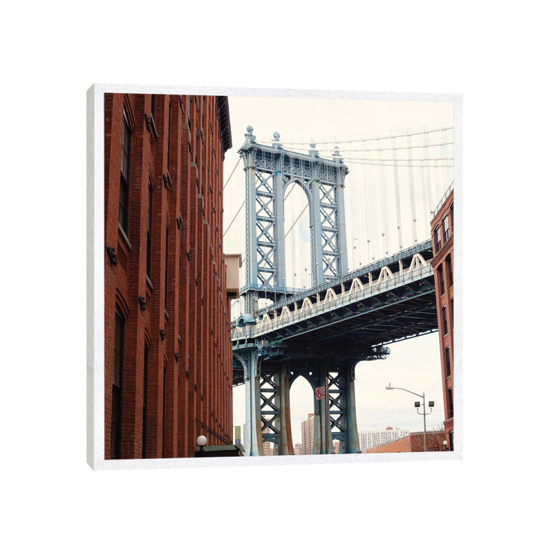Manhattan Bridge by Caroline Mint - Print on Canvas, White Framed, 93.98 cm H x 93.98 cm W